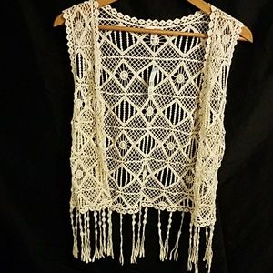 NWT Crochet Fringe Vest